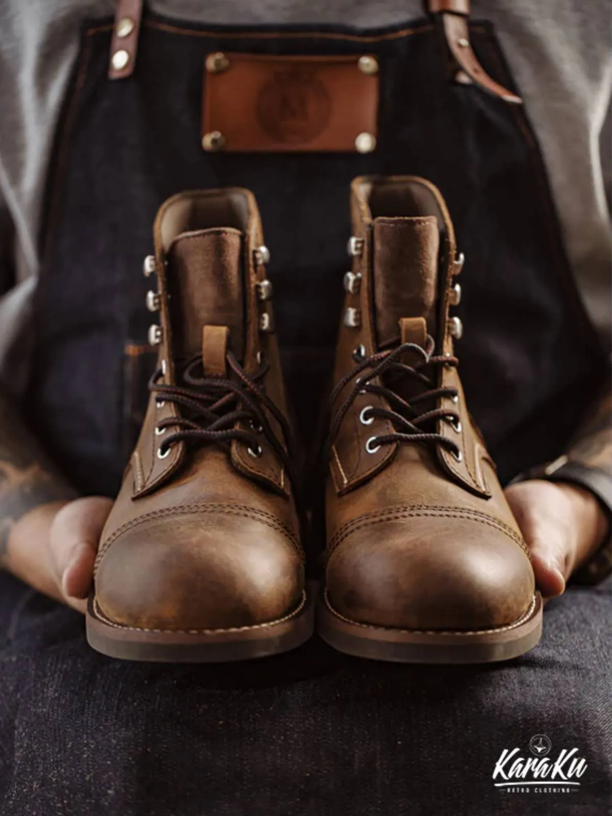 Vintage Biker Leather Work Boots