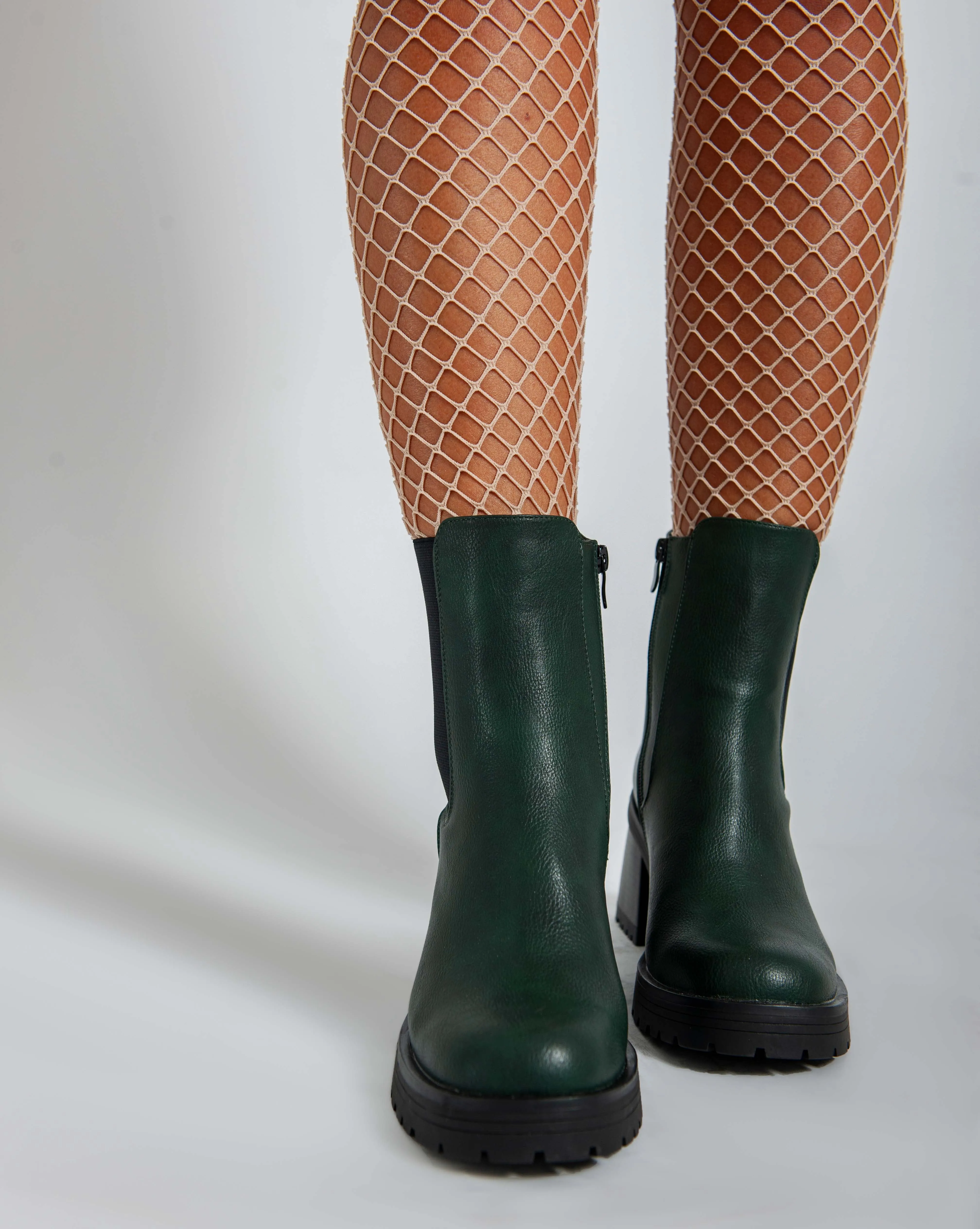 Warm Biker Ankle Boots - Green