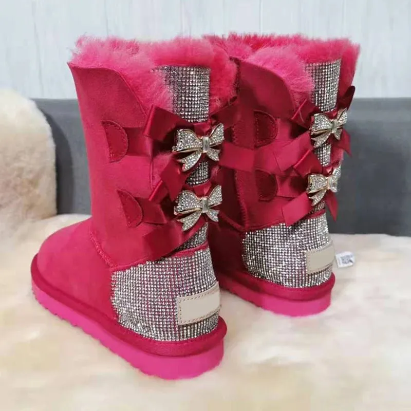 Warm winter boots outside  two Bow pretty  Women Boots, High Quality Warm snow boots in winter