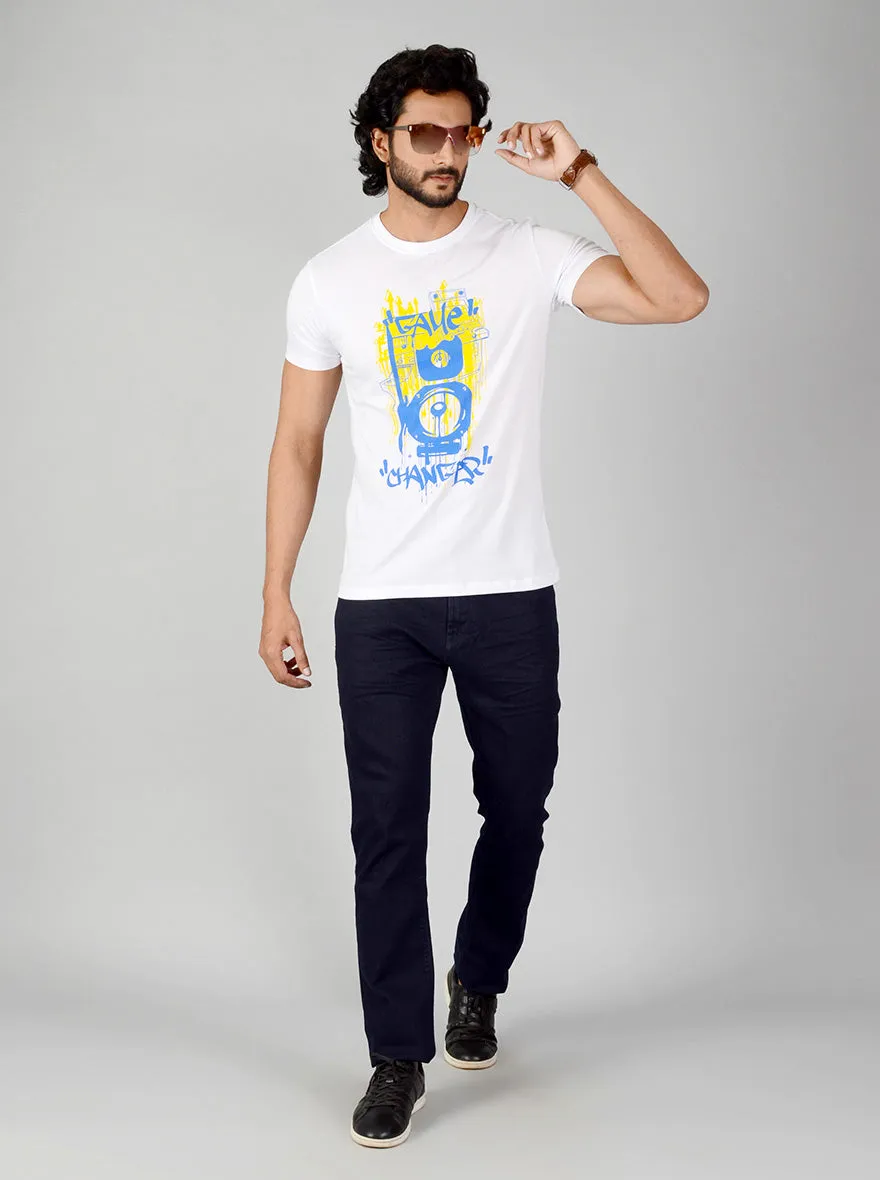 White Printed Slim Fit T-shirt | Greenfibre