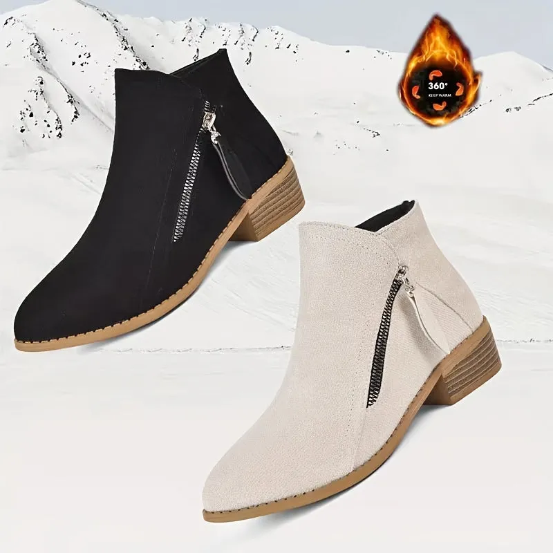 Women Arch Support Warm Suede Leather Winter Snow Ankle Boots