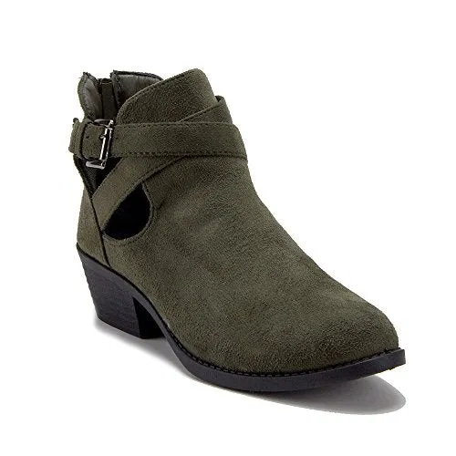 Women's BAL-05W Cut Out Belted Slip On Ankle High Suede Boots