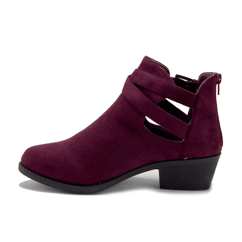 Women's BAL-05W Cut Out Belted Slip On Ankle High Suede Boots