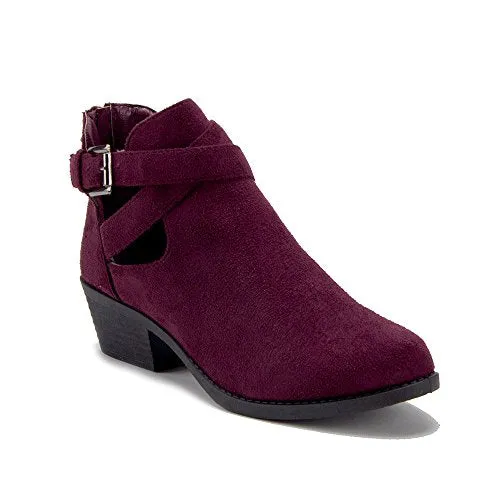 Women's BAL-05W Cut Out Belted Slip On Ankle High Suede Boots