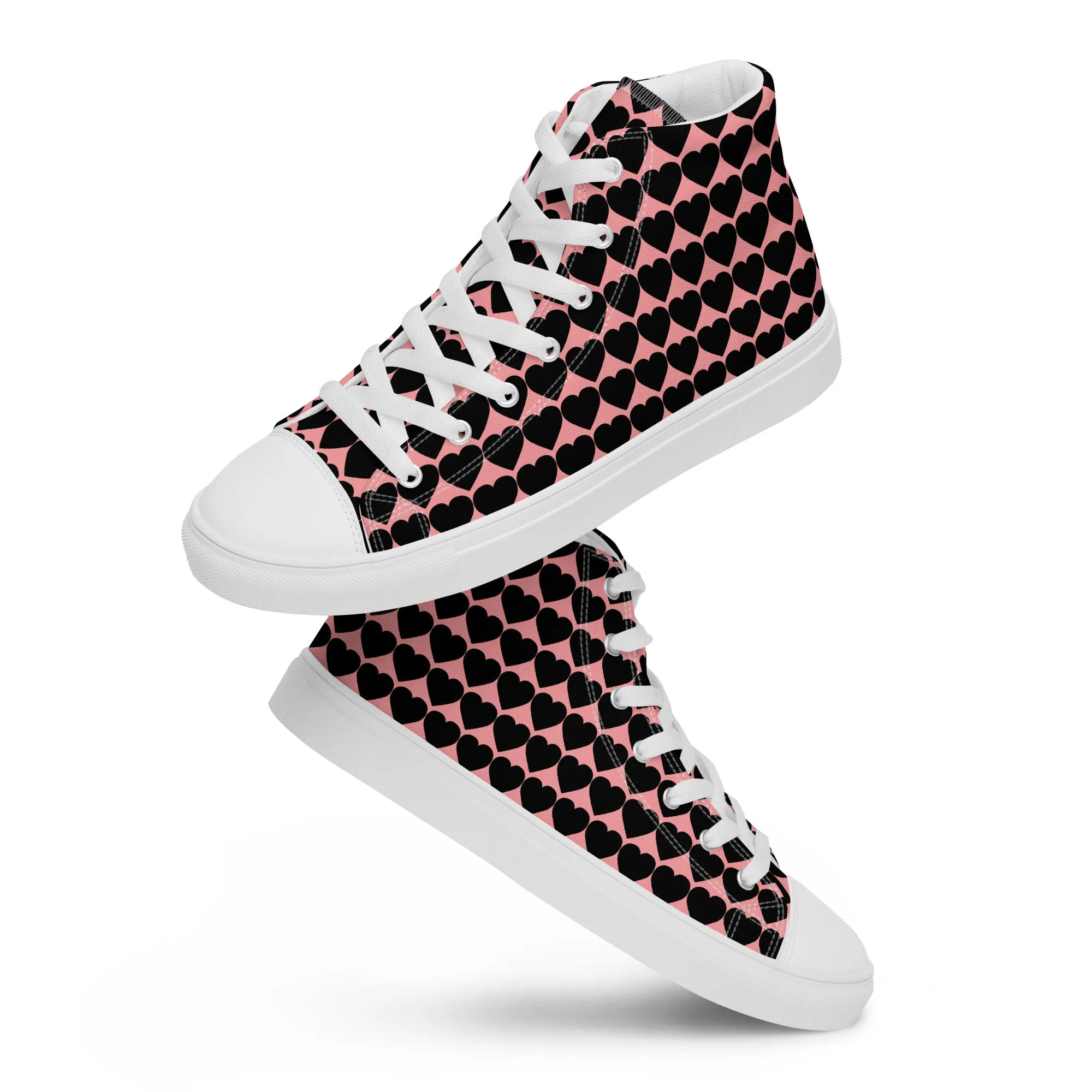 Women’s High Top Canvas Sneaker - Heart Pattern - Scarlet