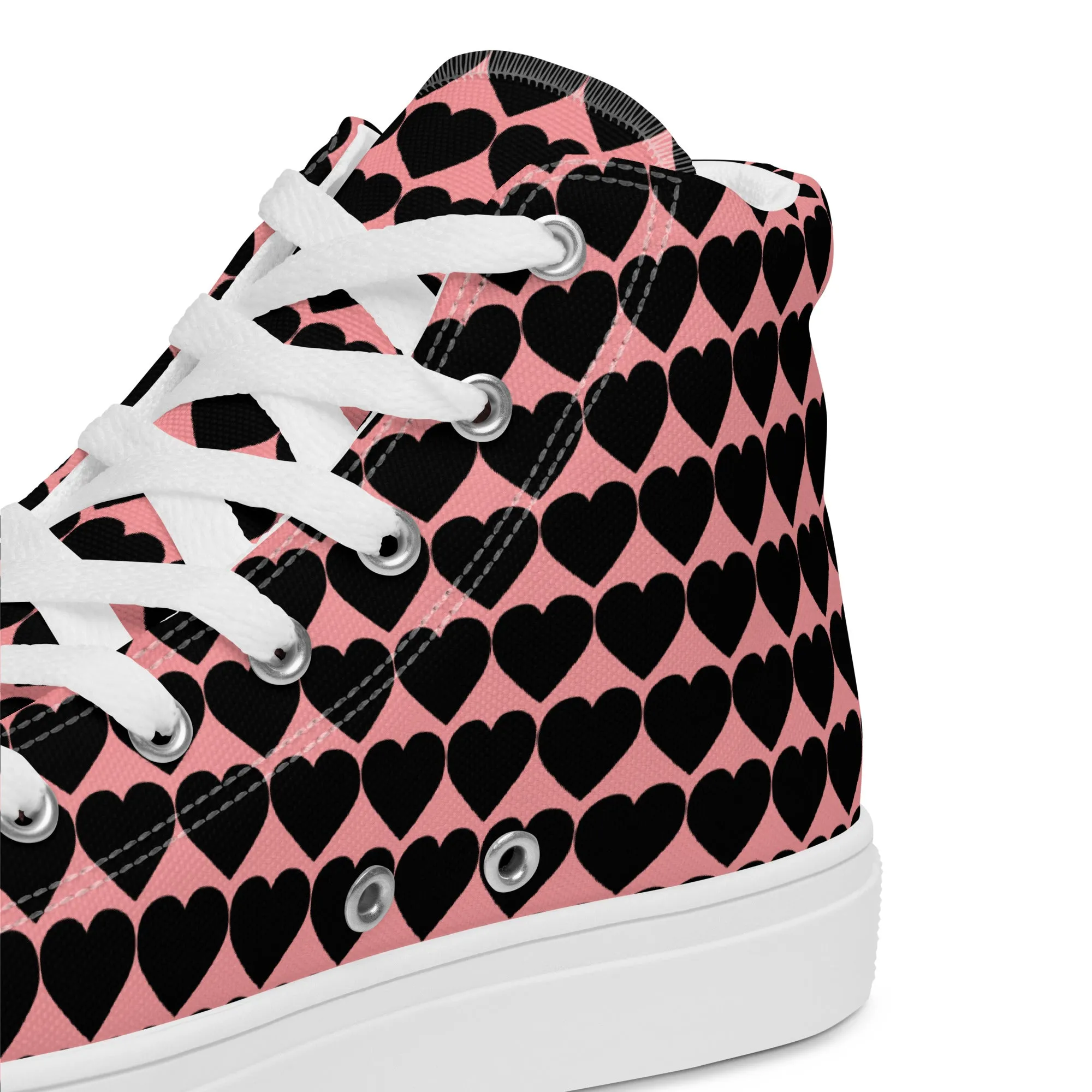 Women’s High Top Canvas Sneaker - Heart Pattern - Scarlet