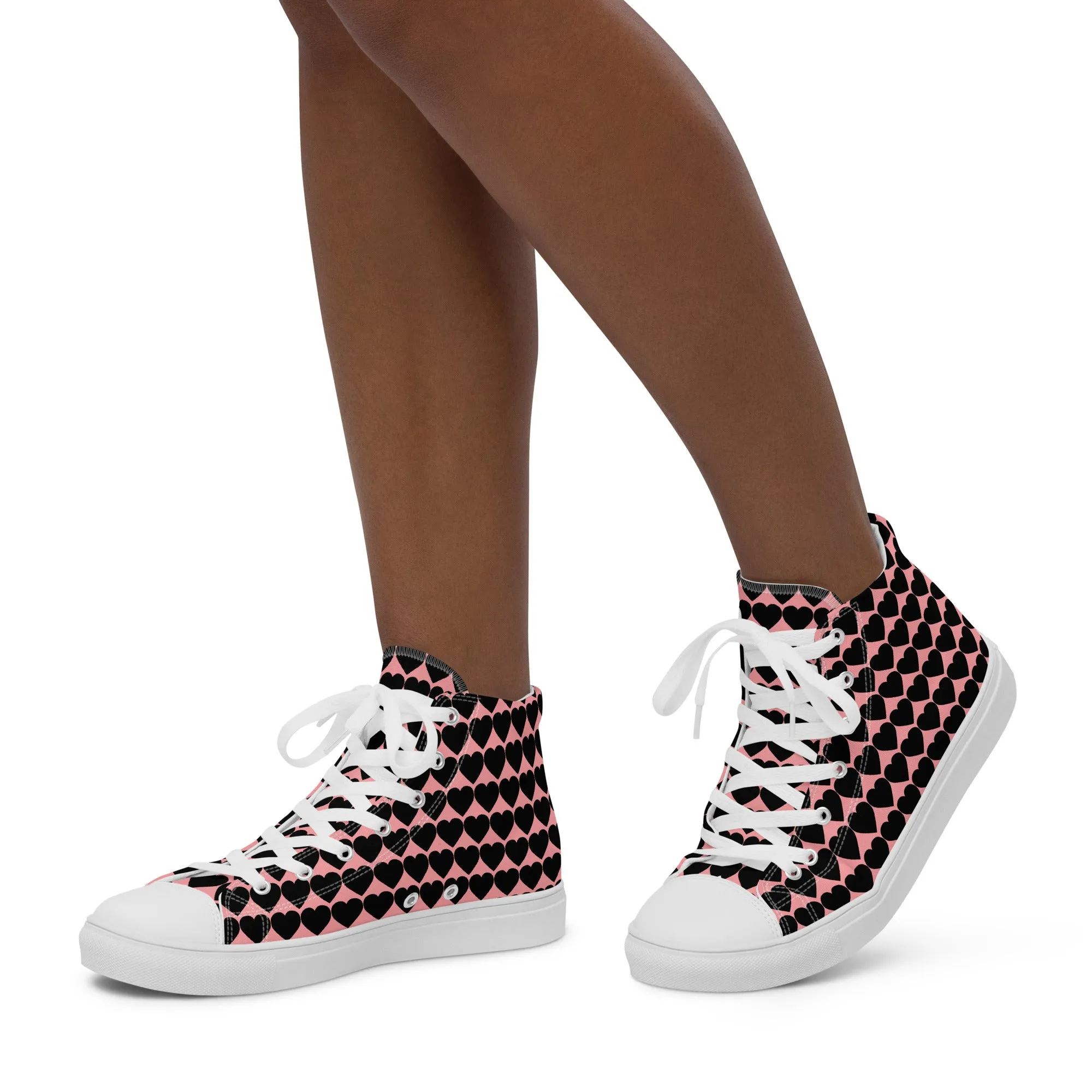 Women’s High Top Canvas Sneaker - Heart Pattern - Scarlet