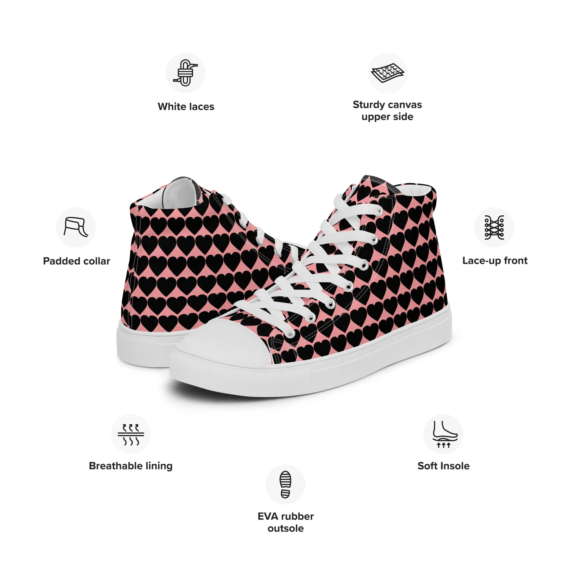 Women’s High Top Canvas Sneaker - Heart Pattern - Scarlet