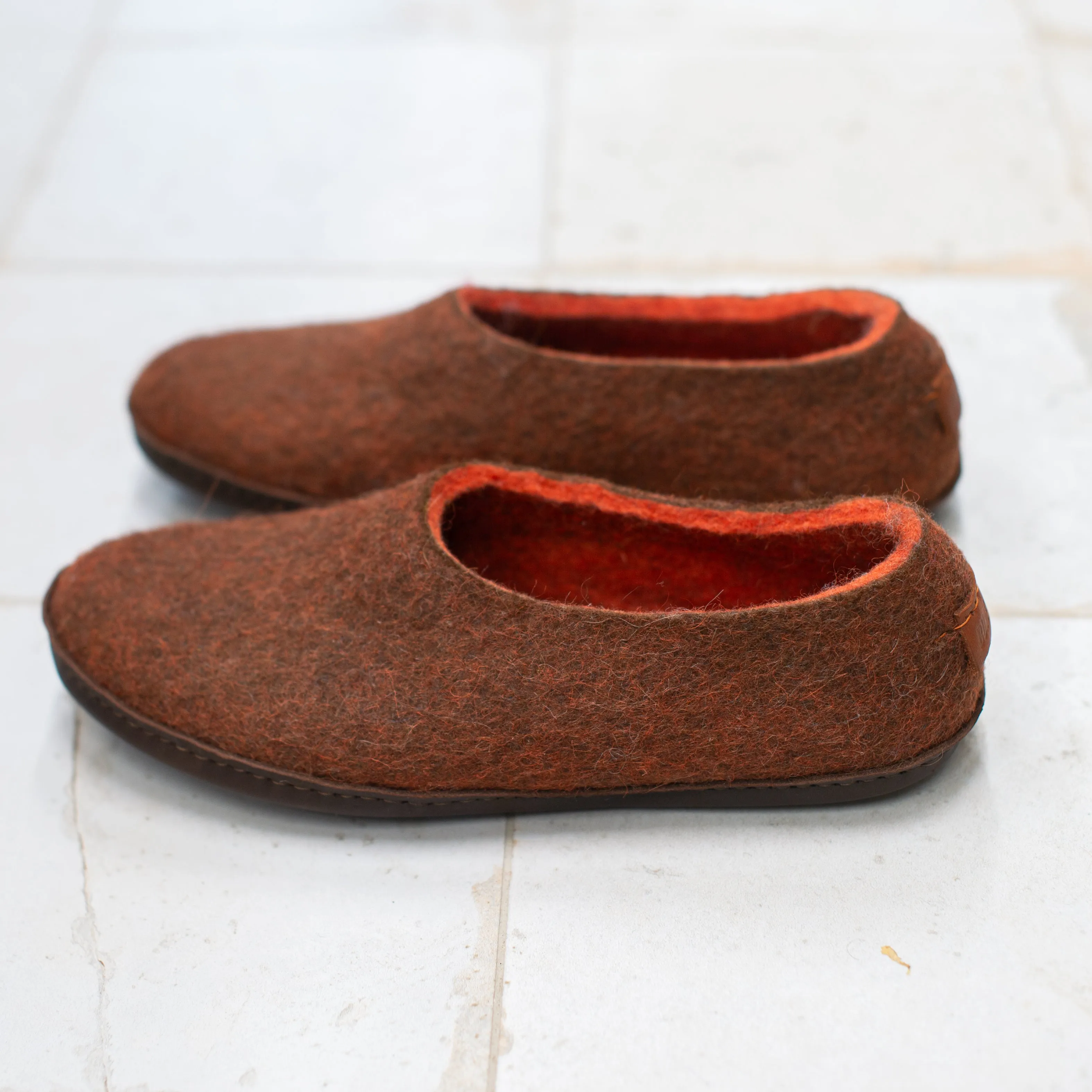 Women's Sheep & Alpaca Wool Slippers - Brown/Orange - Ready to ship