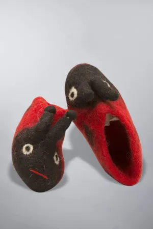 Wool Felt Baby and Kids' Slippers - Ladybug